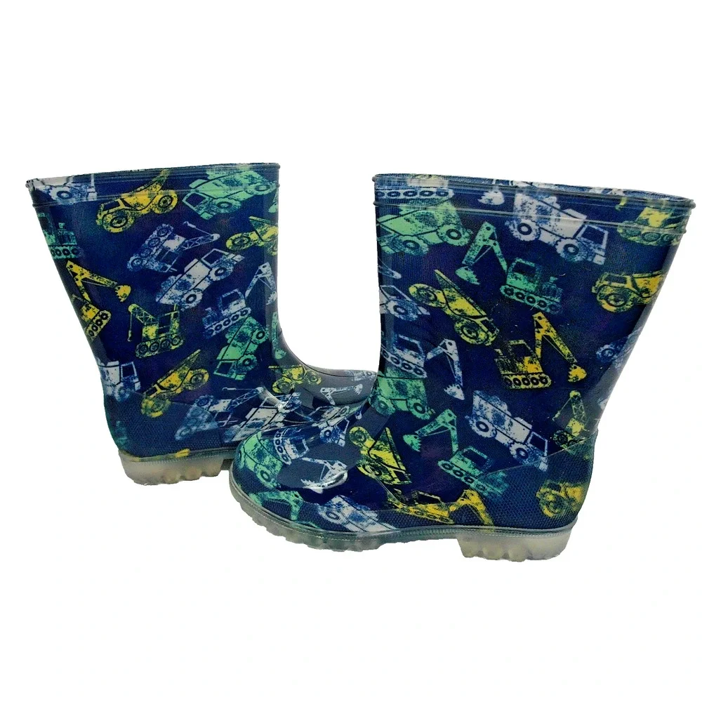 Construction Vehicle Theme Rubber Waterproof Kids Size 2 Rain Boots Classic NWOT